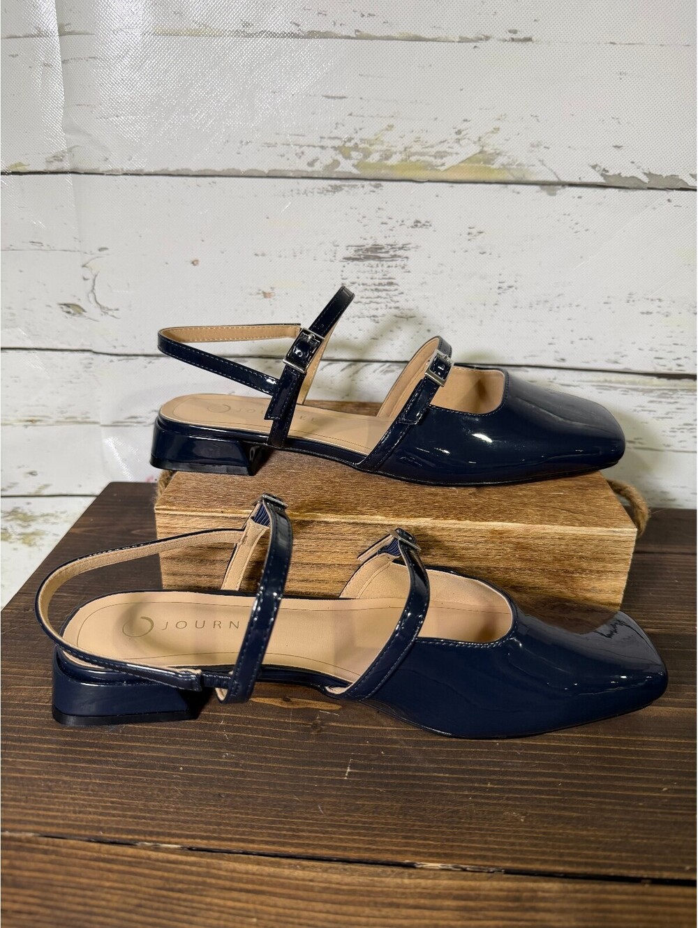 Journee Collection Gretchenn Multi Strap Mary Jane Slingback Flats Navy Sz 8.5